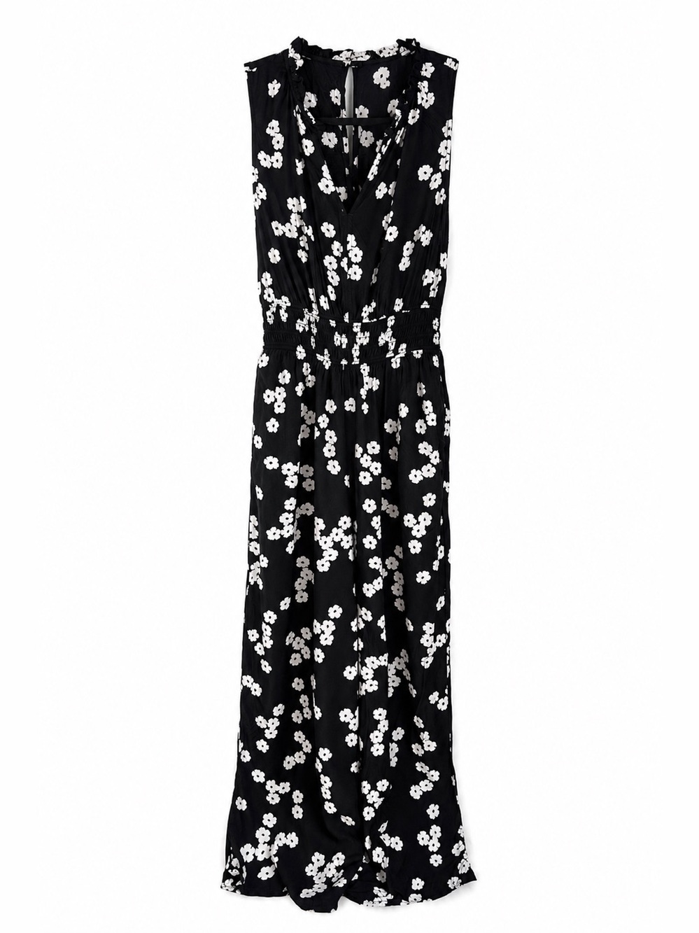 GAP Black White Floral Sleeveless Jumpsuit Women’s Size M Wide Leg‎ V-Neck